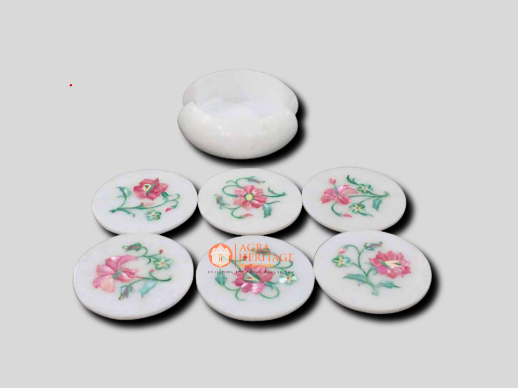 Rose Quartz Floral Tea Cup Coaster Set